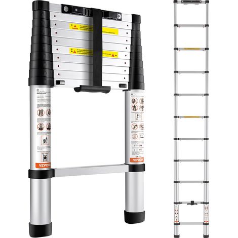 Échelle Télescopique Aluminium 3,2 m Escabeau Extensible Capacité 170 kg avec Pieds Antidérapants Échelle Compacte Portable Polyvalente Rétraction à Un Bouton pour Réparation Maison Camping-car (1/5)