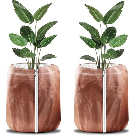 Lot de 2 pots de protection hivernale pour pots de fleurs, 70 x 65 cm, housses de protection contre le gel, avec cordon de serrage et fermeture éclair, sac de protection pour l'hiver et (1/5)