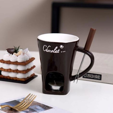 Tasse À Fondue - Céramique - 130 Ml - Hauteur 11 Cm - Diamètre 8,3 Cm - Pour Chocolat Fromage Beurre Bonbons - 1 Pièce