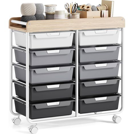 Meuble à roulettes en plastique avec 10 tiroirs, Gris (1/5)