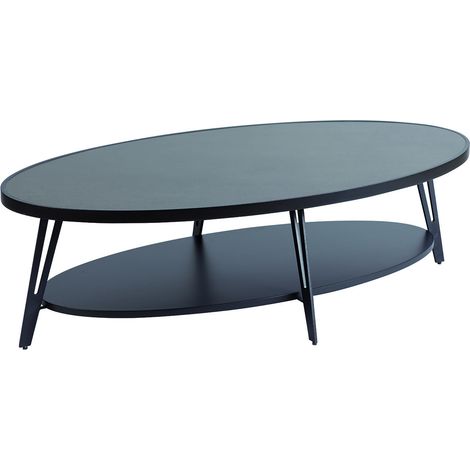 LAUREN - Table Basse Ovale Plateau Céramique Piètement Noir (1/3)