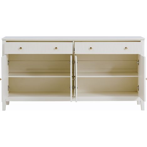 Buffet blanc avec 2 tiroirs et 4 portes, rangement spacieux en MDF pour cuisine et salon (1/5)