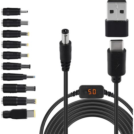 1M Câble d’alimentation Adaptateur PD/USB vers DC, Tension réglable 5V 9V 12V 15V 20V fiche Typec vers fiche Dc5521 Cordon Chargeur Universel avec 10 DC Convertisseur pour Tablet Routeur (1/5)