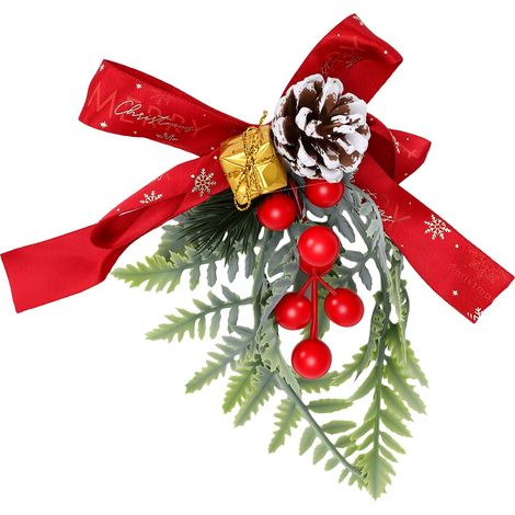 Picks de Noël pick floral d'arbre décoratif artificiel verdure pomme de pin baie nœud cloche et rotin set pour boîte, couronne décoration 6210 (1/5)