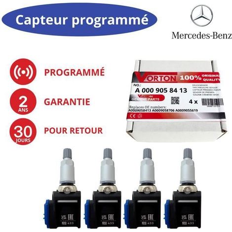 4x sensores TPMS programados Mercedes A0009058413/A0009058706 - 433MHz, llantas de aluminio/acero