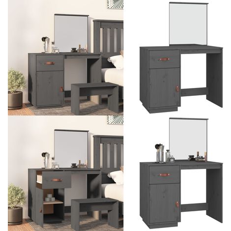 Coiffeuse Gris 95x50x134 cm Bois de pin massif - Coiffeuse - Meuble Salle De Bain - Table Maquillage - Commode - Armoire Rangement - Home & Living (1/5)