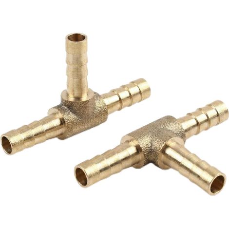 Raccords Cannelés pour Tuyau,2 Pièces 3-Way Tee Hose Fitting,Connecteur Cannelé en Laiton à 3 Voies, Bouchons Cannelés en T, pour Air, Eau, Carburant et Huile (8mm) (1/5)