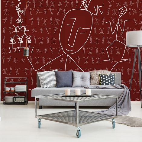 Papier Peint Intissé Line Art Art Primitif Dessin Batons 270 cm X 250 cm, Décor Contemporain Graphique pour Murs et Sols (1/3)