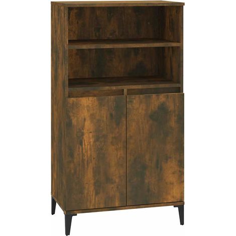 Buffet Haut Meuble de Rangement Salon Bois d'Ingénierie Métal Chêne Fumé 60x36x110 cm (1/5)