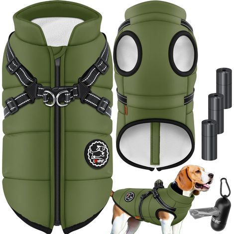 LOVPET® Hundejacke mit Geschirr, wasserdicht, gefüttert - 3XL, Khaki (1/5)