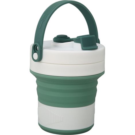 Gobelet pliable en silicone 450ml vert clair, étanche, idéal pour le sport et les voyages, portable. (1/5)