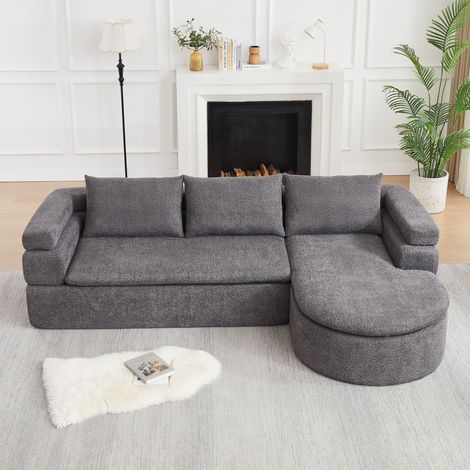 Canapé d'angle en L 3 places 260x170x65 cm, canapé avec méridienne arrondie, assise profonde, accoudoirs étagés, chenille, gris (1/5)