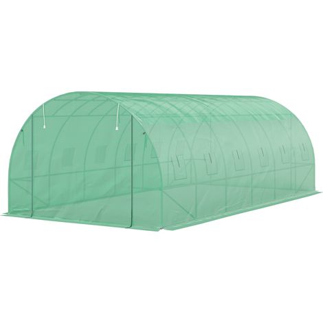 Polytunnel Gewächshaus mit Kunststoff-Abdeckung und Stahlrahmen, begehbares Gewächshauszelt mit Rolltüren, Grün