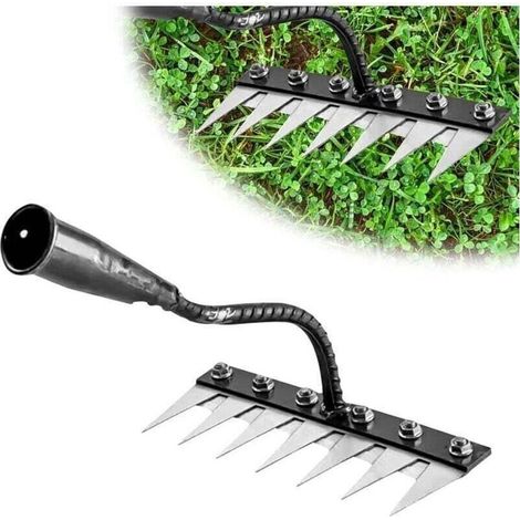 Râteau de jardin 8 dents en acier au carbone – Outil de désherbage et déchaumage – Durable pour terre et pelouse – 30x20x10 cm (1/4)