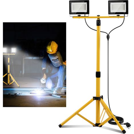Wolketon LED Baustrahler Arbeitsleuchte 50W, LED Fluter Floodlight inkl. Stativ und 3M Kabel für Innen-und Außenbereich - 6500K Kaltweiß