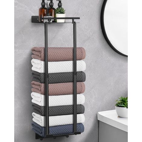 1 - Porte Serviette - Étagère Salle De Bain - Extensible 41-72cm Et Fixe 81cm - Avec Crochets Et Rangeement - Pour Douche Et Toilettes - Noir (1/5)
