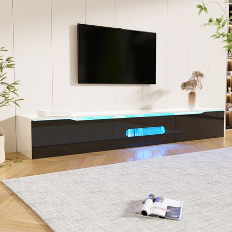 Mueble TV 180x35x30cm con LED control por app MDF y tablero aglomerado negro blanco (1/5)