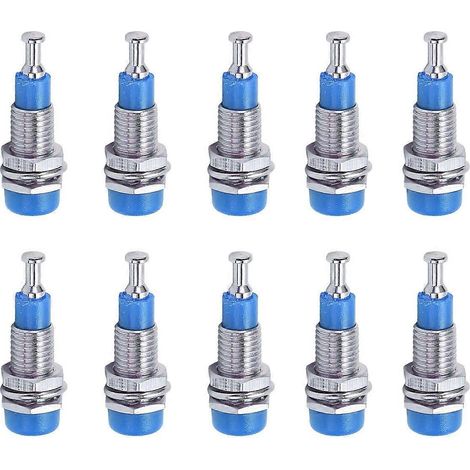 J.40006 10 Stück/Set 2 mm vernickelte Bananenbuchse (weiblich) für Einbaumontage, blau