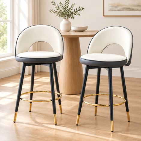 MEUBLIV Set di 2 sgabelli da bar girevoli con schienale 44x44x91,5 cm grigio scuro e bianco (1/5)