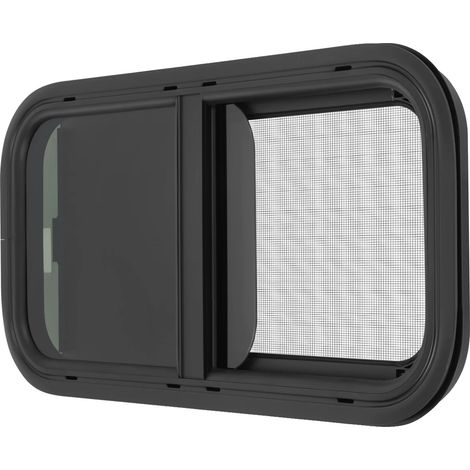 Fenêtre de camping-car, Aluminium et Verre Trempé, 70 x 40 cm, Épaisseur Applicable 46-60 mm, Installation par Serrage, Couleur Noire (1/5)