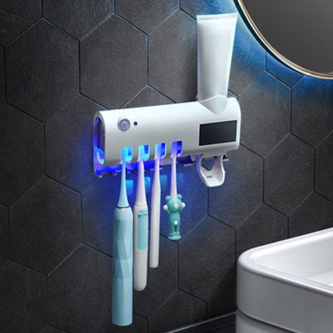 Soporte esterilizador UV para cepillos de dientes, dispensador automático de pasta de dientes recargable con energía solar, organizador de cepillos de dientes para montaje en pared. (1/5)