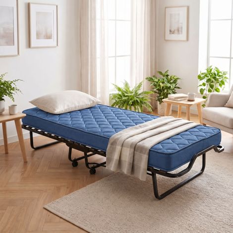 Talamo Italia - Cama plegable Daaltone, Cama plegable que ahorra espacio con 15 somier, Funda incluida, 100% Made in Italy, 80x200h40 cm, Colchón viscoelástico incluido (1/5)