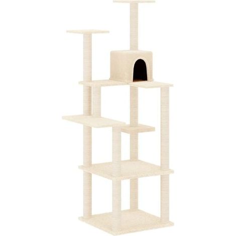 Arbre à chat avec poteaux en sisal, couleur crème, 153 cm