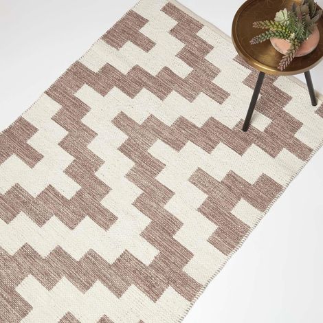 HOMESCAPES Tapis Kilim en coton marron et beige Malina, 90 x 150 cm