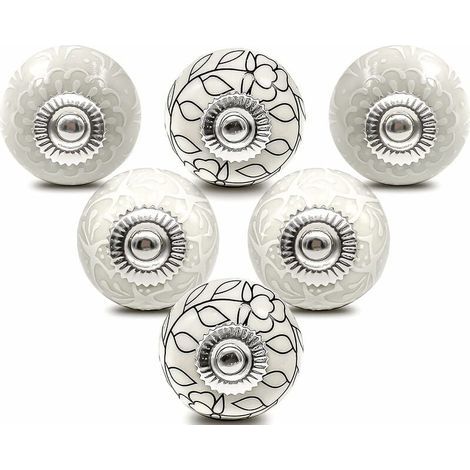 Tirador de cerámica blanca para muebles, 40 mm – Juego de 6 – Para cómodas y armarios – Fácil instalación con tuercas y tornillos (1/5)