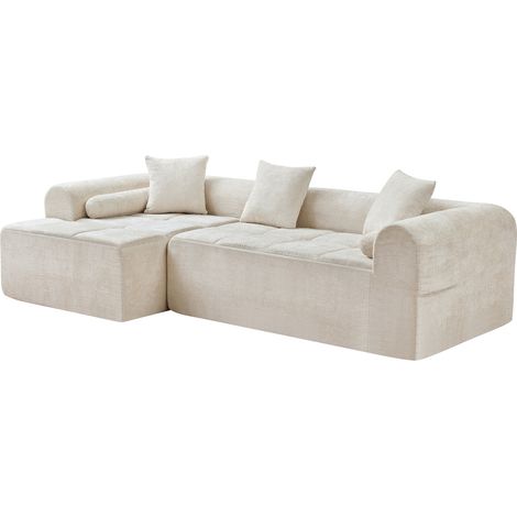 Sofá rincón beige de tejido chenilla 263 cm MODENUIT (1/5)