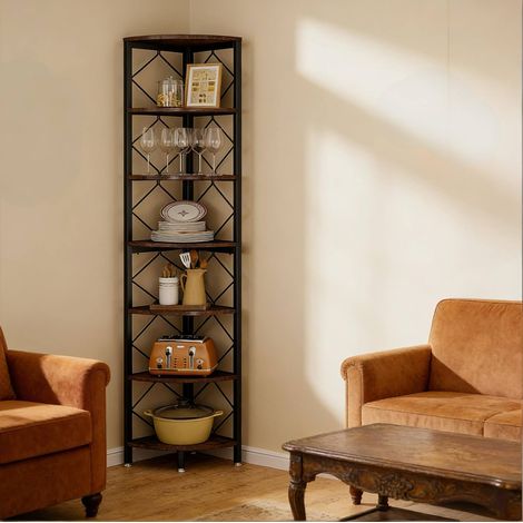 Meuble rangement d'angle 7 niveaux bois métal OKMYHOME (1/5)