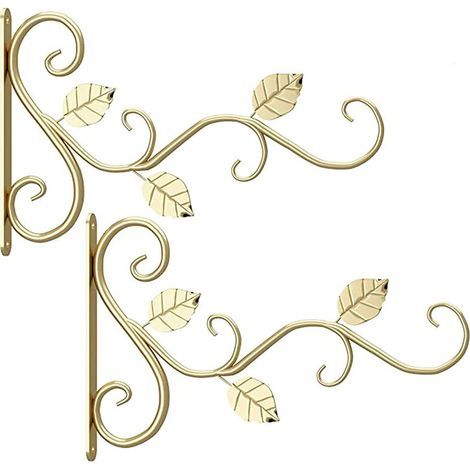 2 pezzi di supporti per piante sospesi in ferro battuto, ganci decorativi da parete per vasi di fiori, mangiatoie per uccelli, campanelli a vento e lanterne (1/5)
