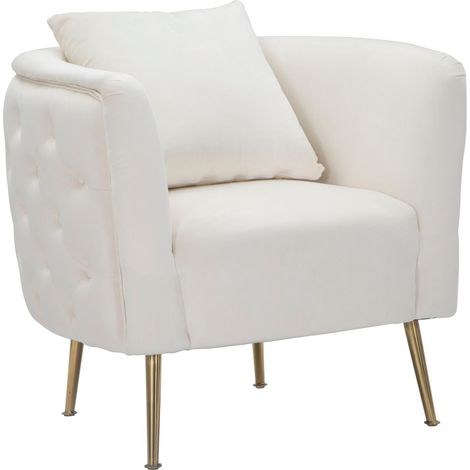 Poltrona Bucarest Crema 76x74x73 cm Legno e Spugna e Tessuto e Metallo Crema e Oro