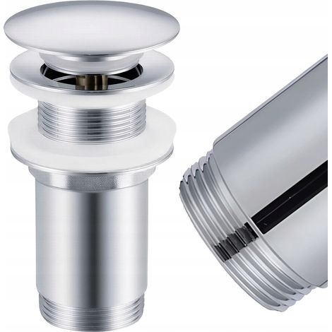Tapón de lavabo tipo clic-clac sin rebosadero, largo, alto, de metal cromado. (1/5)
