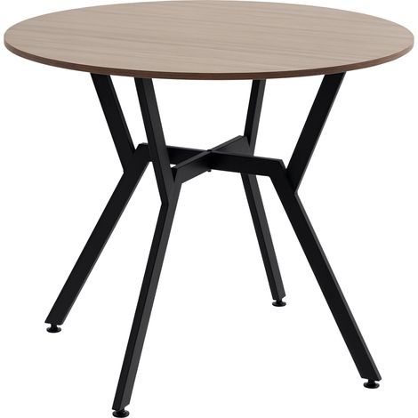 Table Ronde 2 Personnes 90 cm Pied X Bois et Acier Noir Marron (1/5)