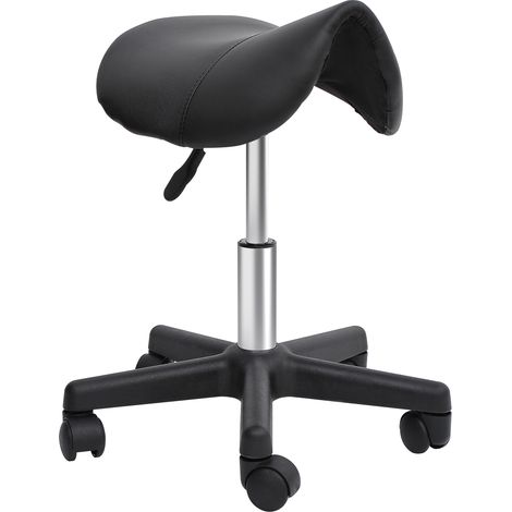Homcom – Tabouret de massage ergonomique noir – Hauteur réglable 43-55 cm – Rembourrage mousse 5 cm – Pied en étoile avec roulettes multidirectionnelles