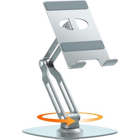 Supporto per tablet in alluminio, regolabile, pieghevole, con base girevole a 360°, supporto in metallo adatto per tablet, Kindle, iPhone e dispositivi da 4 a 16 pollici. (1/5)