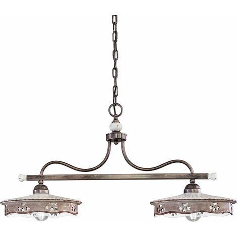 Lampadario Classico Alessandria Ferro E Ceramica Nero Sfumato Rame 2 Luci E27 (1/5)