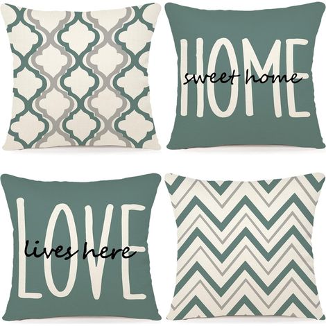 Housse Coussin 40x40 Lot de 4 Housses de Coussin Canapé Coussins Décoratifs Motif Géométrique Lot de Coussin Canapé en Lin pour Canapé Salon Chambre taie Oreiller d'Extérieur Vert d'eau (1/5)