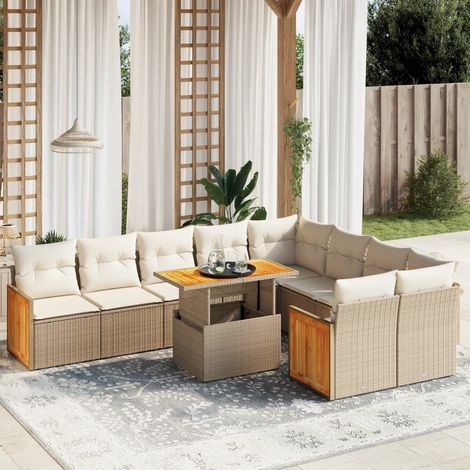 Juego de sofás jardín con cojines beige 10 pzas ratán sintético vidaXL (1/3)