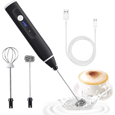 Mousseur à lait électrique double fouet, rechargeable USB, batteur à lait portatif sans fil, mousseur manuel pour café, cappuccino, chocolat chaud, inox, argent, 1 pièce (1/5)