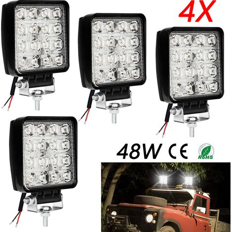 SWANEW 4x 48W Phare de Travail Carre a Leds DC 12V-24V Quad Camion Bateau Tracteur Offroad Impermeable IP67 (1/5)