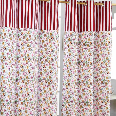 HOMESCAPES Owls Printed Ready Made Eyelet Curtain Pair, 117 x 137 cm Drop