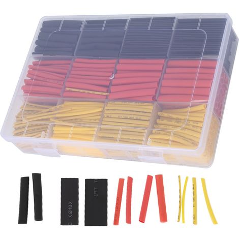 Lot de 800 gaines thermorétractables isolantes rouges, jaunes et noires pour la protection des câbles. (1/5)