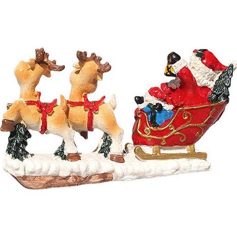 Statues de Père Noël en traîneau avec des rennes, ornement en résine, scène de village d'hiver, figurine, collection de décorations de Noël, cadeaux (1/4)