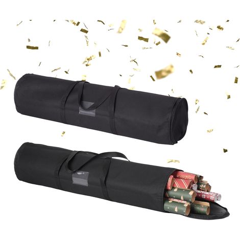 Relaxdays Geschenkpapier Aufbewahrung, 2er Set, Reißverschluss, Griffe, HxD: 79 x 22 cm, Geschenkpapiertasche, schwarz