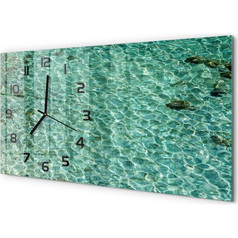 Grande Horloge Murale 60x30 cm Design Panoramique Verre Silencieux pour Salon Eau transparente (1/5)
