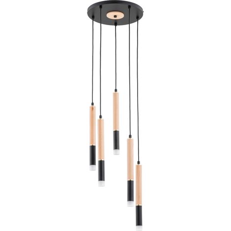 Suspension ronde tubes RODEO noir/bois clair 5xG9 Alfa (1/3)
