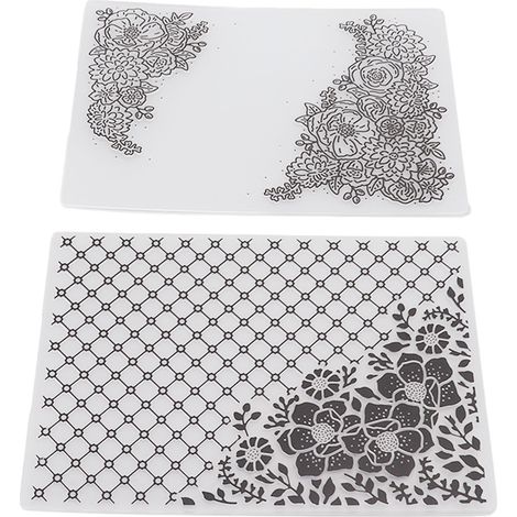 Lot de 2 dossiers de gaufrage en plastique transparent, texture concave et convexe, gabarits pour loisirs créatifs (invitations, enveloppes, cartes). (1/5)