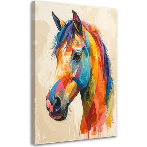 Image sur Toile, Tête de cheval colorée animaux,20x30 (1/4)